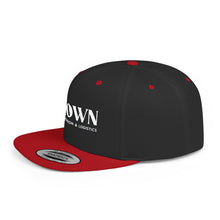 Load image into Gallery viewer, Crown Transportation & Logistics Flat Bill Snapback Hat — White Embroidered Logo Cap