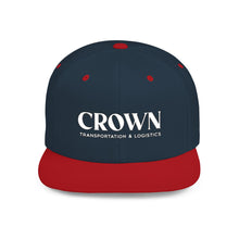 Load image into Gallery viewer, Crown Transportation & Logistics Flat Bill Snapback Hat — White Embroidered Logo Cap