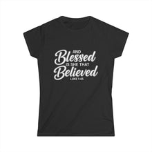 Load image into Gallery viewer, Blessed & Believed Women's Tee — Inspirational Faith Graphic Shirt