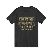 Load image into Gallery viewer, Decide Commit Align Camo V-Neck Tee — Military Motivational Graphic Shirt