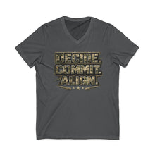 Load image into Gallery viewer, Decide Commit Align Camo V-Neck Tee — Military Motivational Graphic Shirt