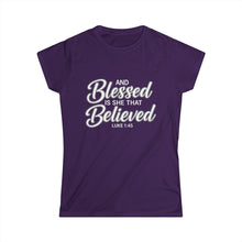 Load image into Gallery viewer, Blessed & Believed Women's Tee — Inspirational Faith Graphic Shirt