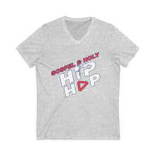 Load image into Gallery viewer, Gospel &amp; Holy Hip Hop V-Neck Tee, Unisex T-Shirt, Faith-Based Apparel, Music Lovers Gift, Casual Wear, Christian Hip Hop Style
