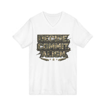 Load image into Gallery viewer, Decide Commit Align Camo V-Neck Tee — Military Motivational Graphic Shirt
