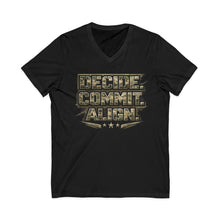 Load image into Gallery viewer, Decide Commit Align Camo V-Neck Tee — Military Motivational Graphic Shirt
