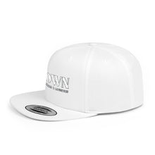 Load image into Gallery viewer, Crown Transportation &amp; Logistics Flat Bill Snapback Hat — White Embroidered Logo Cap
