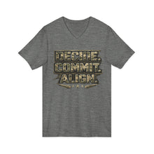 Load image into Gallery viewer, Decide Commit Align Camo V-Neck Tee — Military Motivational Graphic Shirt
