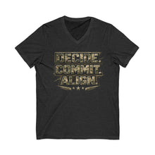 Load image into Gallery viewer, Decide Commit Align Camo V-Neck Tee — Military Motivational Graphic Shirt
