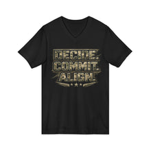 Load image into Gallery viewer, Decide Commit Align Camo V-Neck Tee — Military Motivational Graphic Shirt
