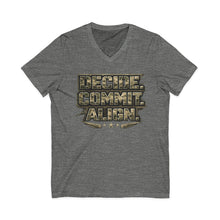Load image into Gallery viewer, Decide Commit Align Camo V-Neck Tee — Military Motivational Graphic Shirt
