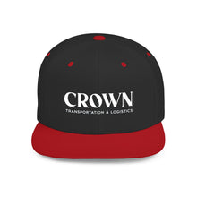 Load image into Gallery viewer, Crown Transportation &amp; Logistics Flat Bill Snapback Hat — White Embroidered Logo Cap
