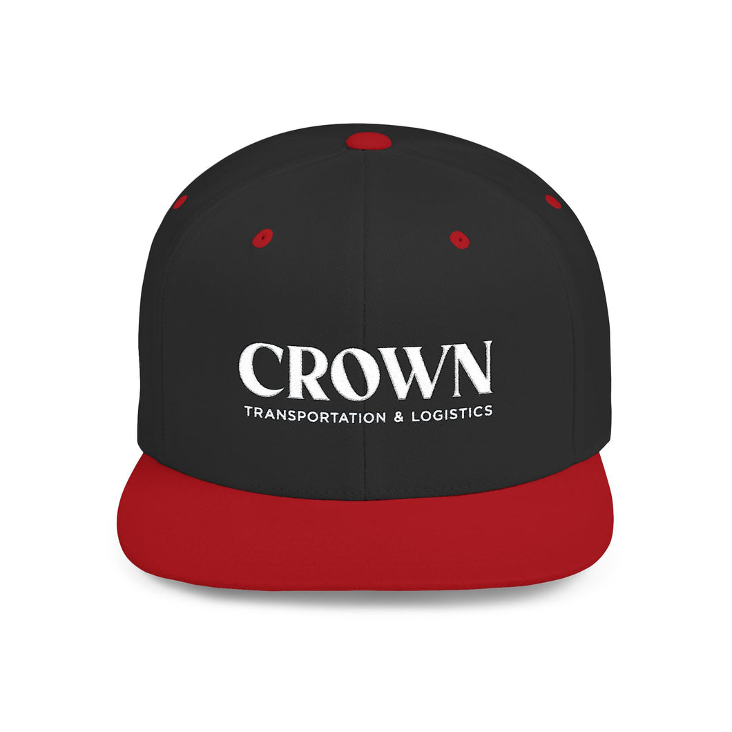 Crown Transportation & Logistics Flat Bill Snapback Hat — White Embroidered Logo Cap