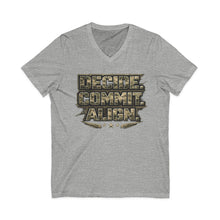 Load image into Gallery viewer, Decide Commit Align Camo V-Neck Tee — Military Motivational Graphic Shirt

