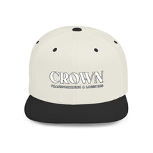 Load image into Gallery viewer, Crown Transportation &amp; Logistics Flat Bill Snapback Hat — White Embroidered Logo Cap
