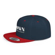 Load image into Gallery viewer, Crown Transportation &amp; Logistics Flat Bill Snapback Hat — White Embroidered Logo Cap
